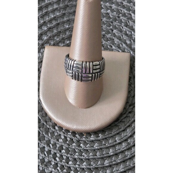 STERLING SILVER 925 WIDE GEOMETRIC OXIDIZED BLACK ROUNDED RING BAND SIZE 9.5-10 - Picture 6 of 8